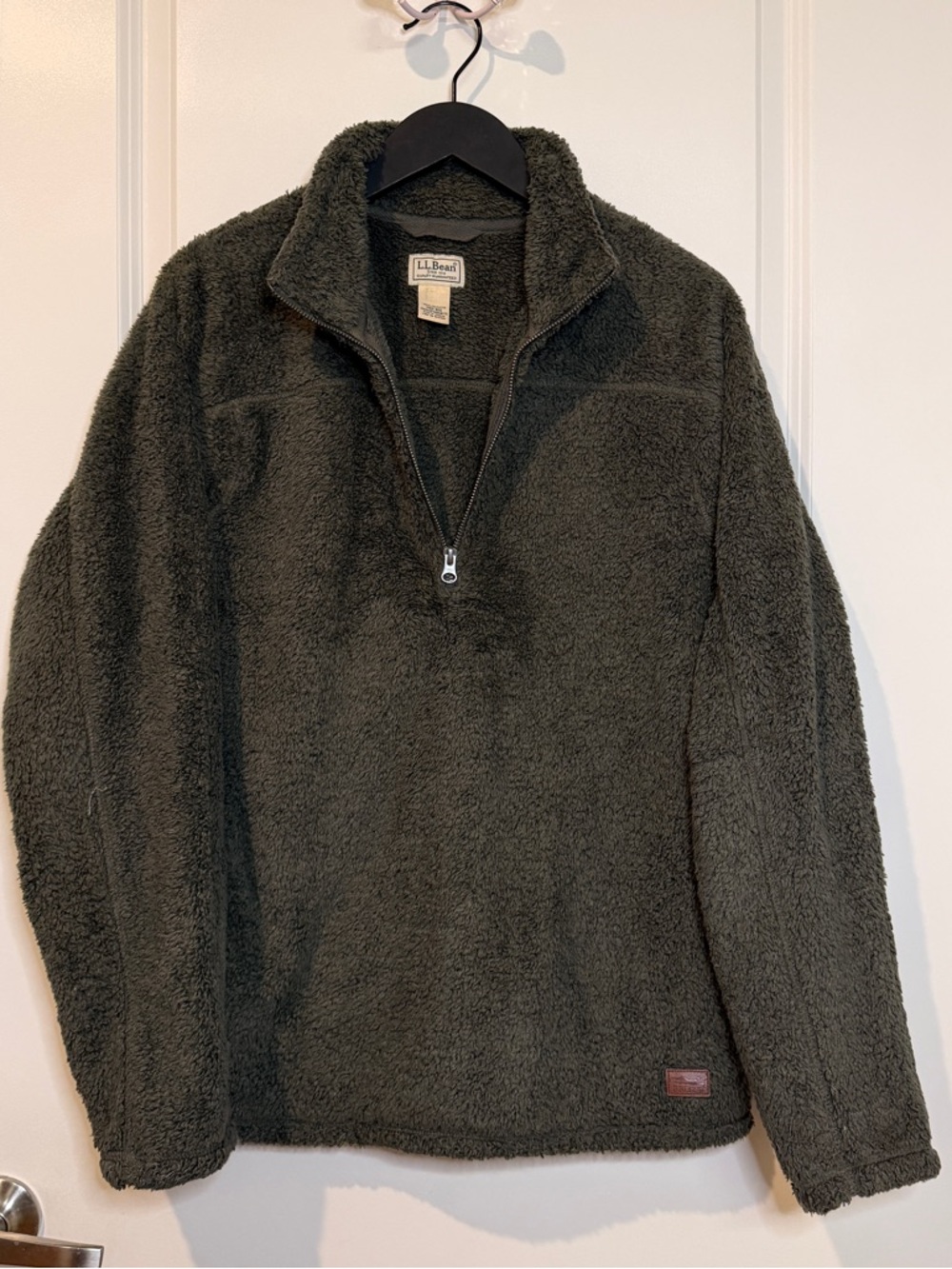 L.L. Bean Men's Olive Sherpa Half-Zip Pullover